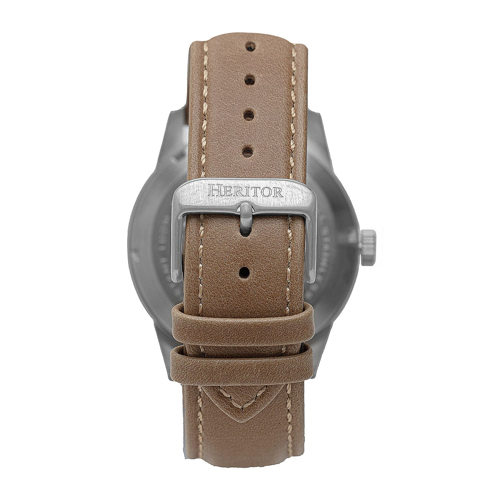 Heritor Jonas Automatic Movement Watch with Bronze Genuine Leather Strap in Silver