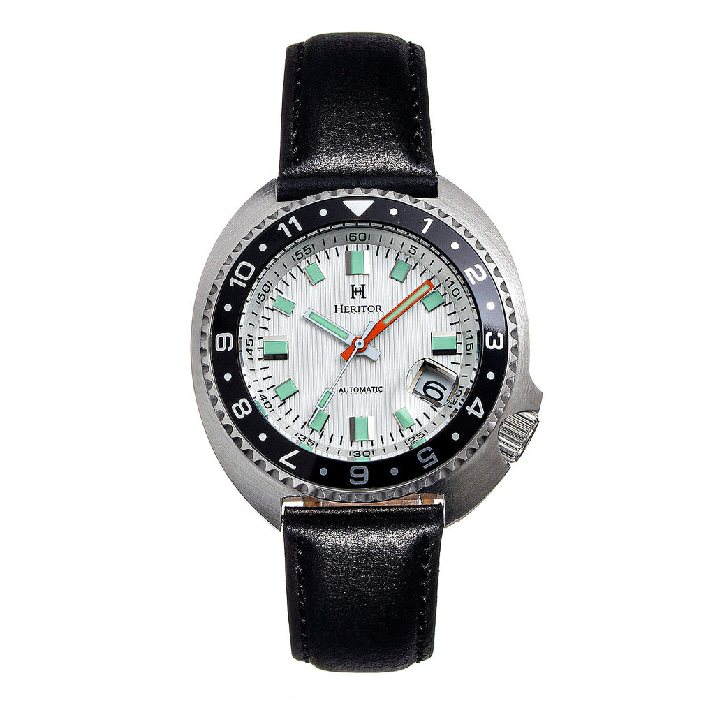 Heritor Pierce Seiko NH35 Automatic Movement with Black Genuine Leather Strap - Black Bezel