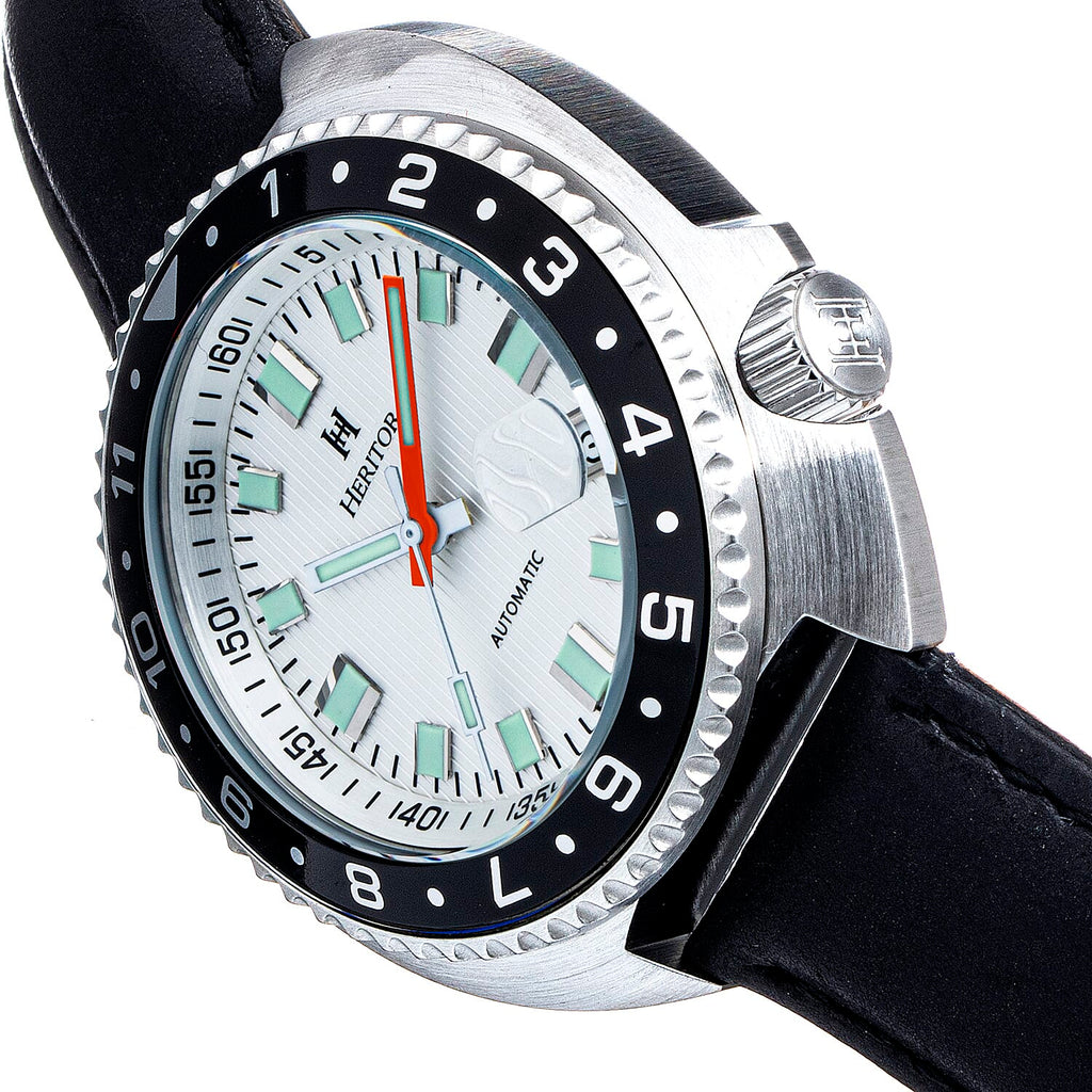 Heritor Pierce Seiko NH35 Automatic Movement with Black Genuine Leather Strap - Black Bezel