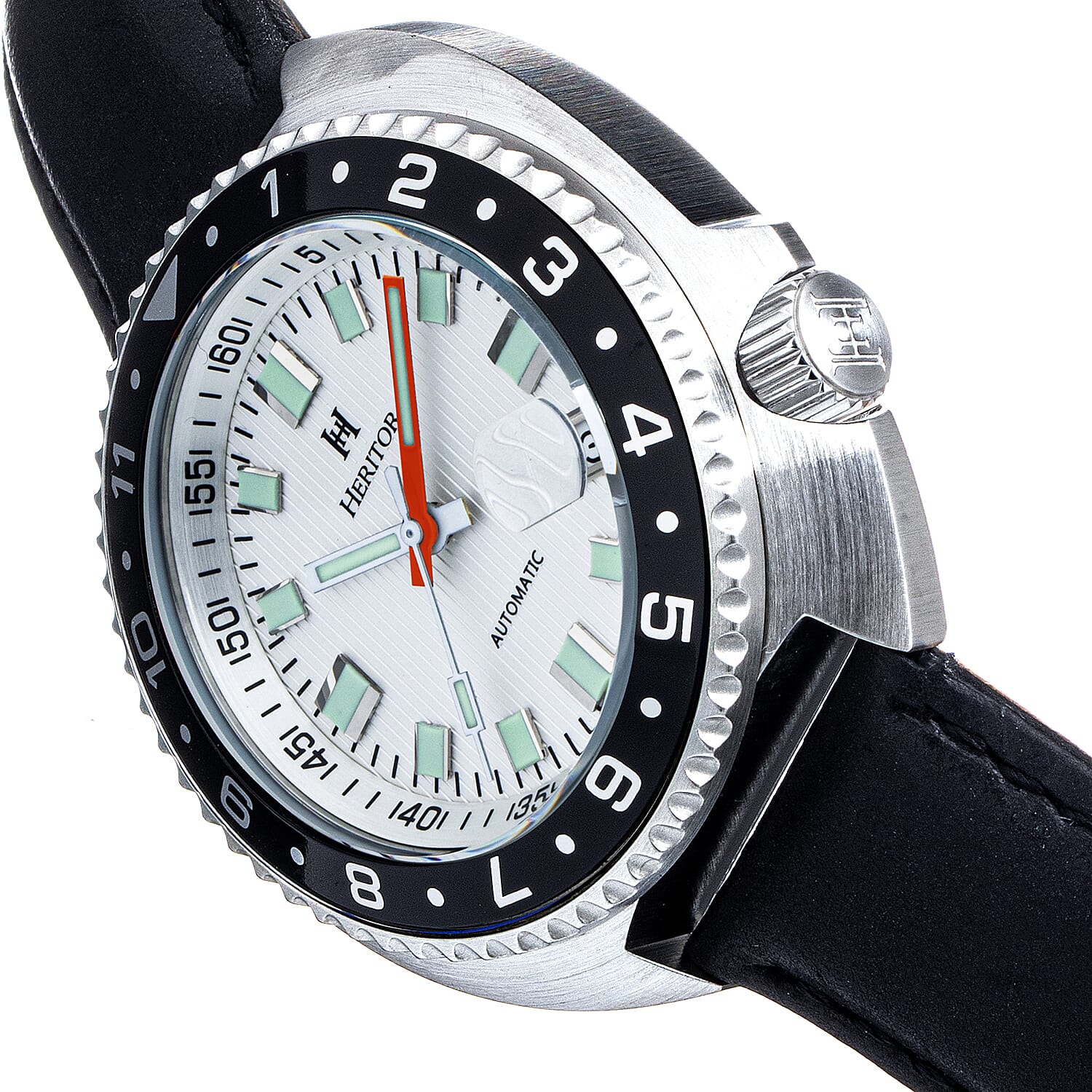 Heritor Pierce Seiko NH35 Automatic Movement with Black Genuine Leather Strap - Black Bezel