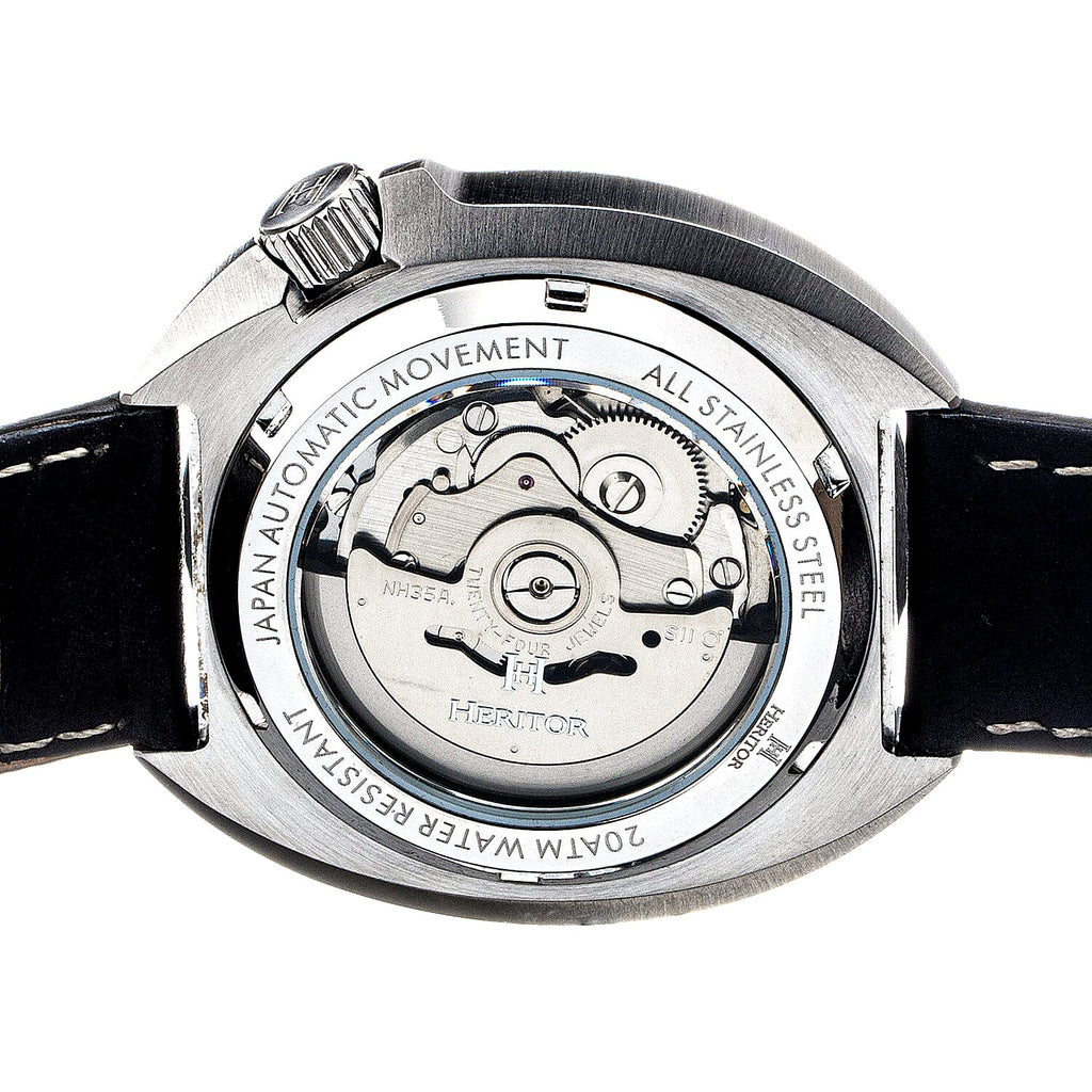 Heritor Pierce Seiko NH35 Automatic Movement with Black Genuine Leather Strap - Black Bezel