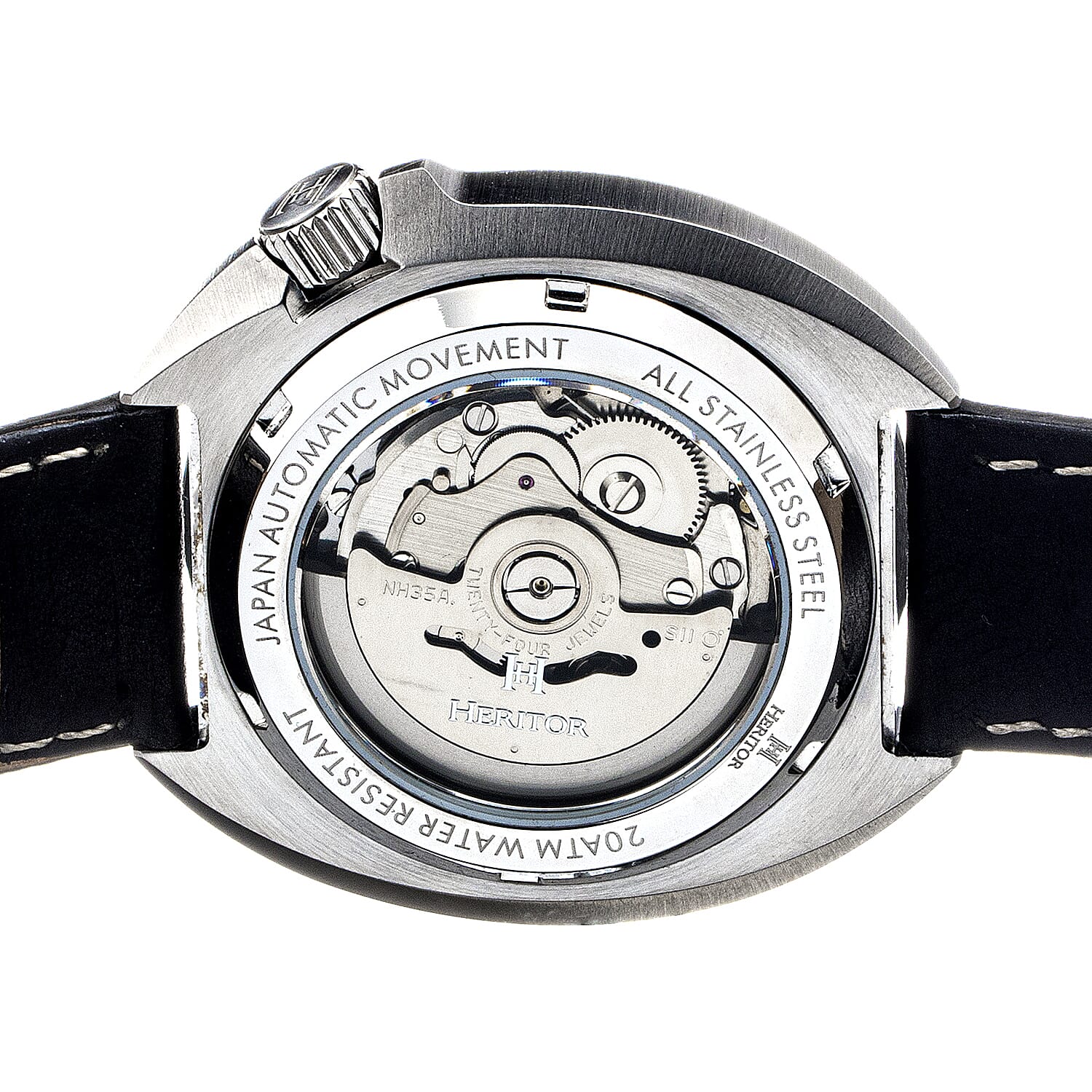 Heritor Pierce Seiko NH35 Automatic Movement with Black Genuine Leather Strap - Black Bezel