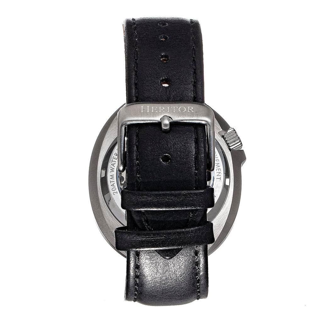 Heritor Pierce Seiko NH35 Automatic Movement with Black Genuine Leather Strap - Black Bezel