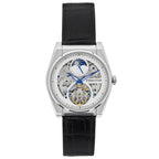 Heritor Automatic Movement Watch with Black Genuine Leather Strap - Silver