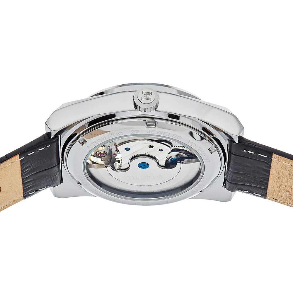 Heritor Automatic Movement Watch with Black Genuine Leather Strap - Silver