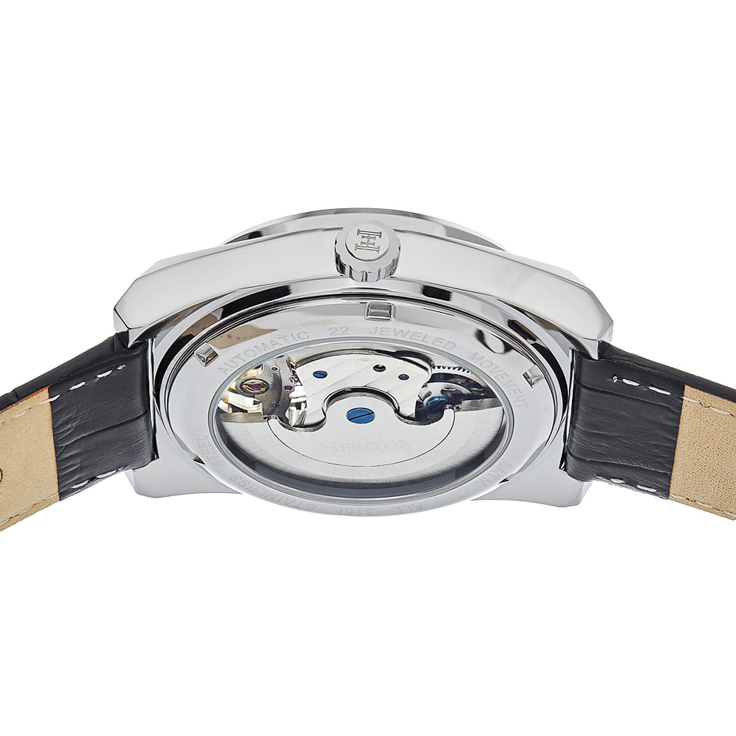 Heritor Automatic Movement Watch with Black Genuine Leather Strap - Silver