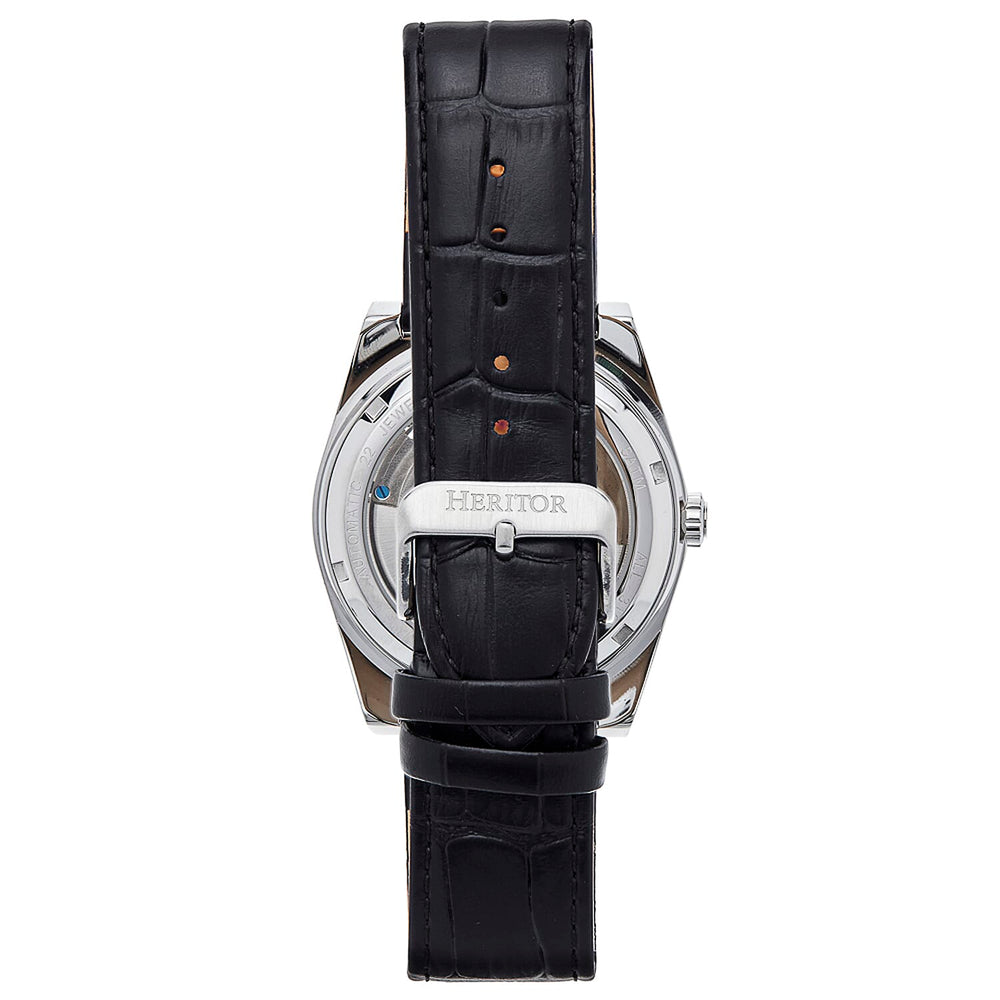 Heritor Automatic Movement Watch with Black Genuine Leather Strap - Silver