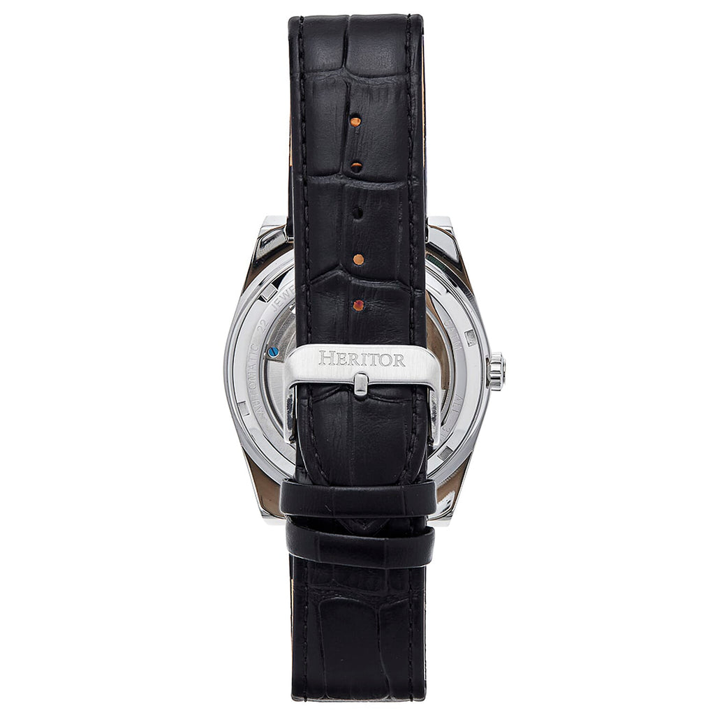 Heritor Automatic Movement Watch with Black Genuine Leather Strap - Silver