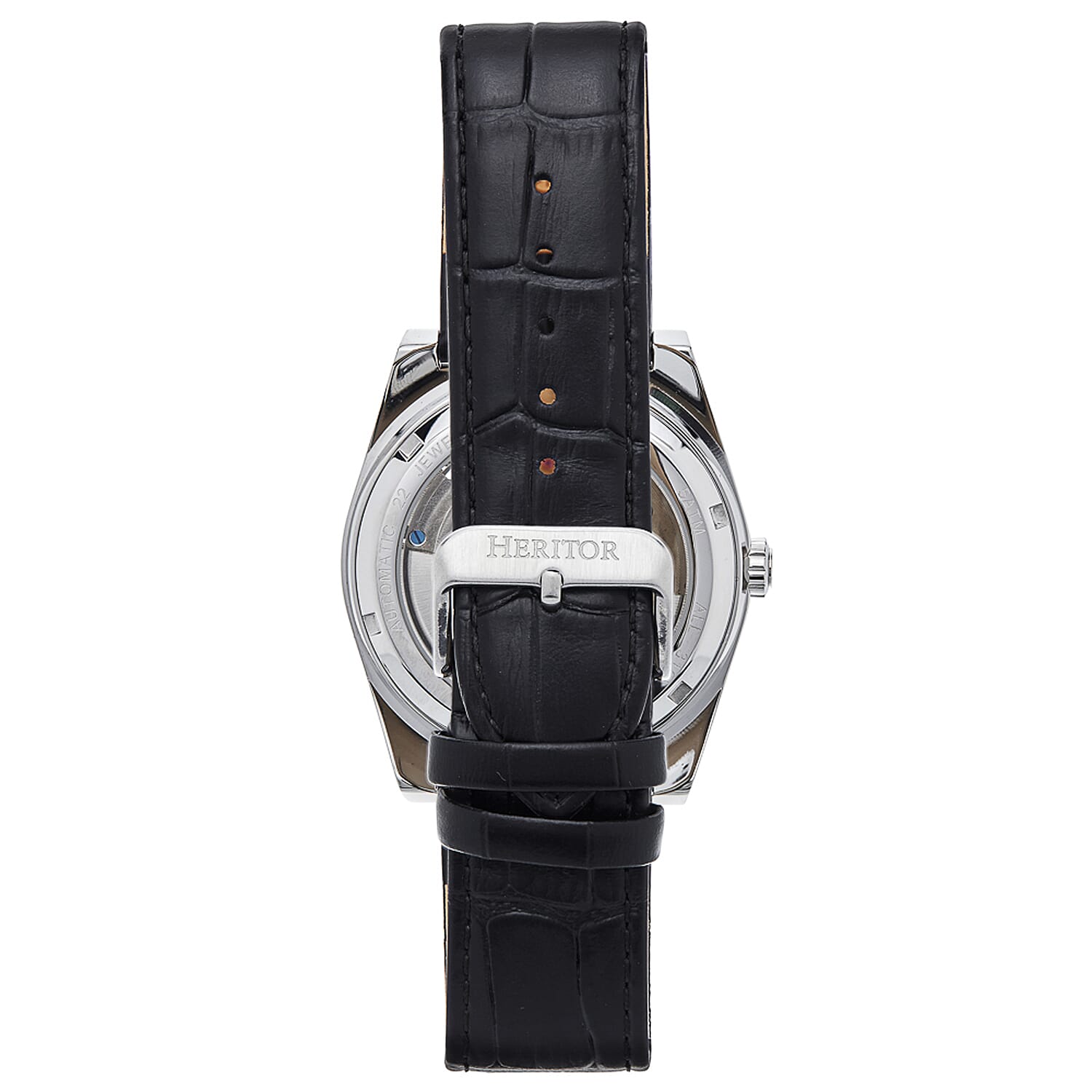 Heritor Automatic Movement Watch with Black Genuine Leather Strap - Silver