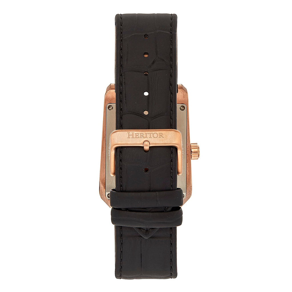Heritor Automatic Movement 5 ATM Water Resistant Watch with Black Genuine Leather Strap & Rose Gold Tone