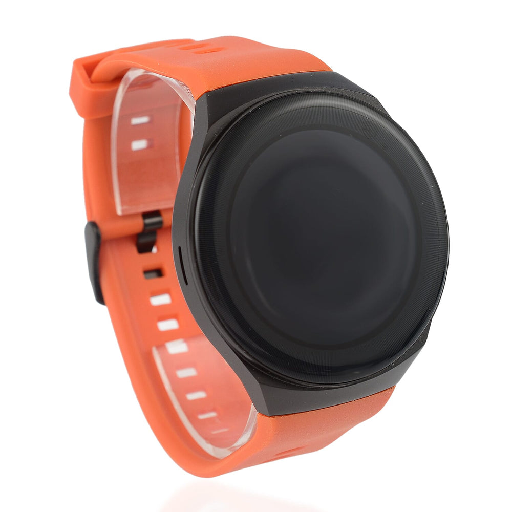 Automatic Round Multifunctional Smartwatch - Steps, Sleep, Heart Rate, Blood, Spo2. with Orange Silicone Strap