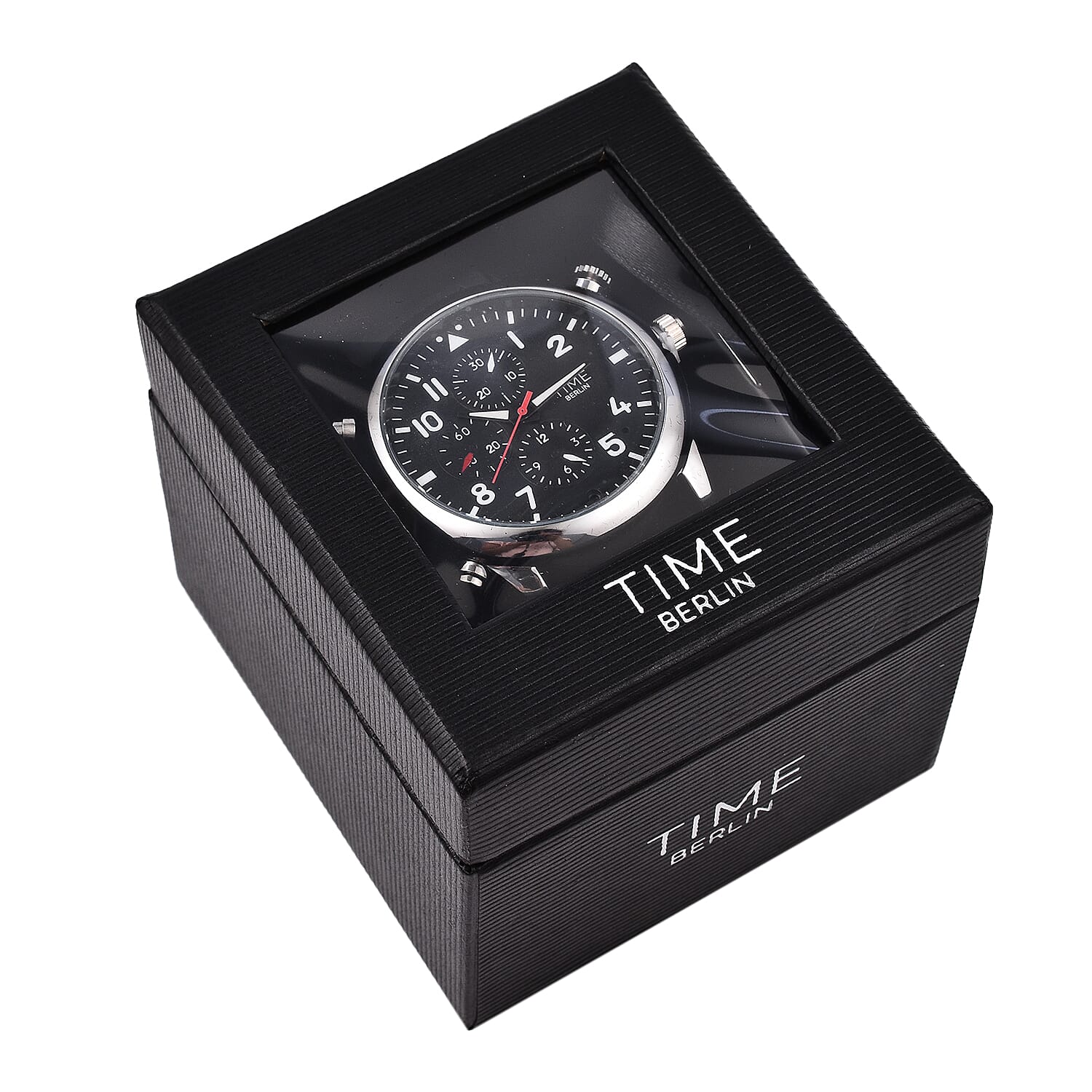 Time Berlin Camera Watch - with Camera and Microphone, 4GB Internal Memory in Stainless Steel - Black strap