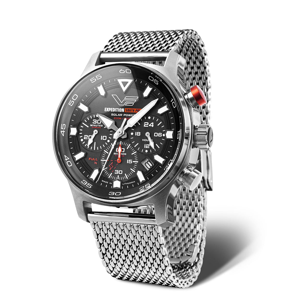 VOSTOK EUROPE Expedition Solar Powered 20ATM WR Black & Red Finish Mens Watch with Black