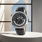 AVIATOR F Series World Timer Water Resistant Gents Pilot Watch With Black Leather Strap - 45mm Case - Black