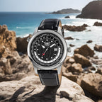 AVIATOR F Series World Timer Water Resistant Gents Pilot Watch With Black Leather Strap - 45mm Case - Black