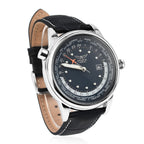 AVIATOR 45mm Case Black-Berry Dial 3 ATM Water Resistant Worldtime Gents Pilot Watch With Leather Strap - White Stitching