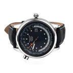 AVIATOR 45mm Case Black-Berry Dial 3 ATM Water Resistant Worldtime Gents Pilot Watch With Leather Strap - White Stitching
