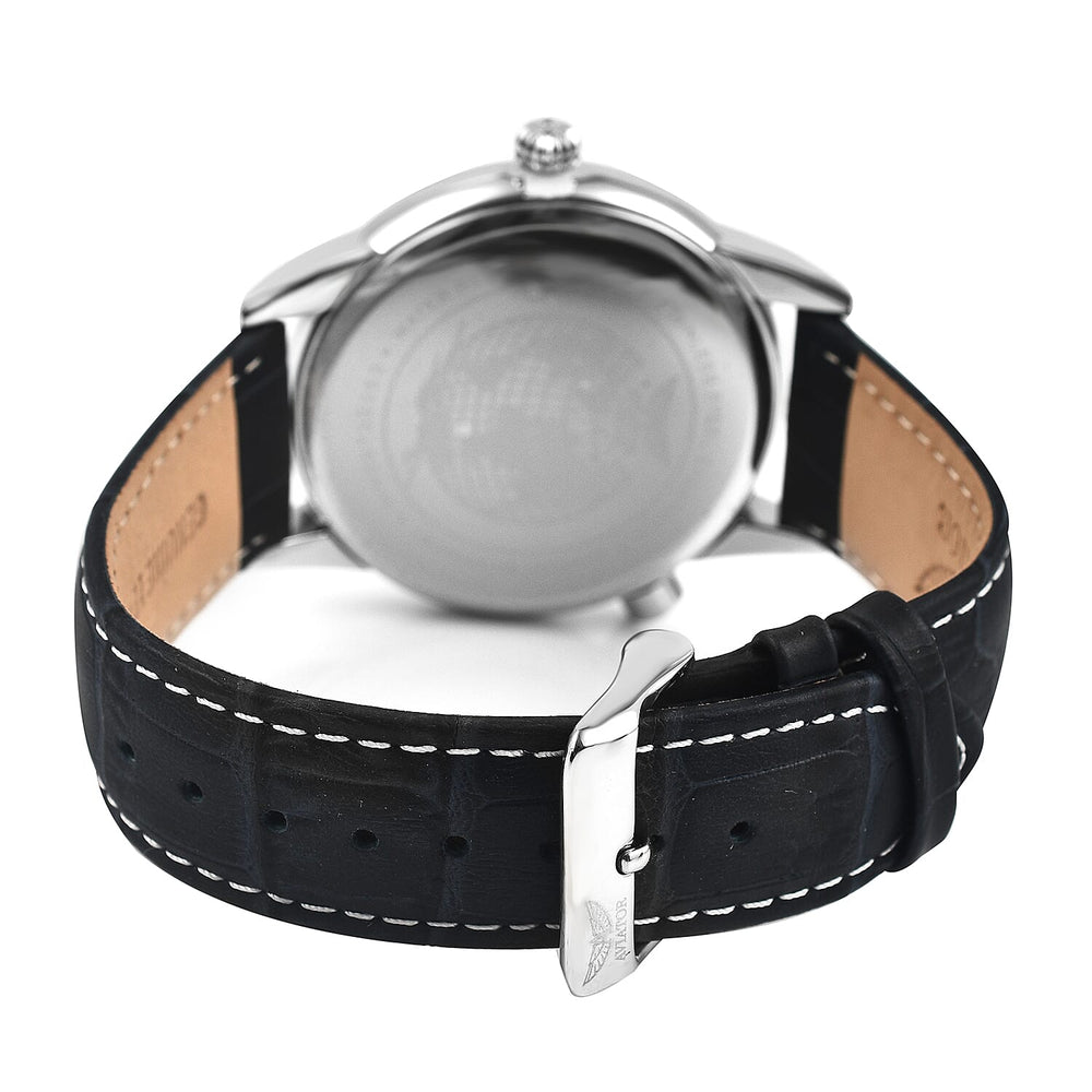 AVIATOR 45mm Case Black-Berry Dial 3 ATM Water Resistant Worldtime Gents Pilot Watch With Leather Strap - White Stitching