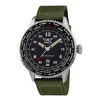 AVIATOR F Series 45mm Silver Case Black Dial Water Resistant Gents Watch With Green Canvas Strap