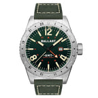 Ballast Amphion GMT Swiss Quartz Movement Olive Dial 20 ATM Water Resistant Watch With Black Genuine Leather Strap with Wireless Earphones (Free Gift)