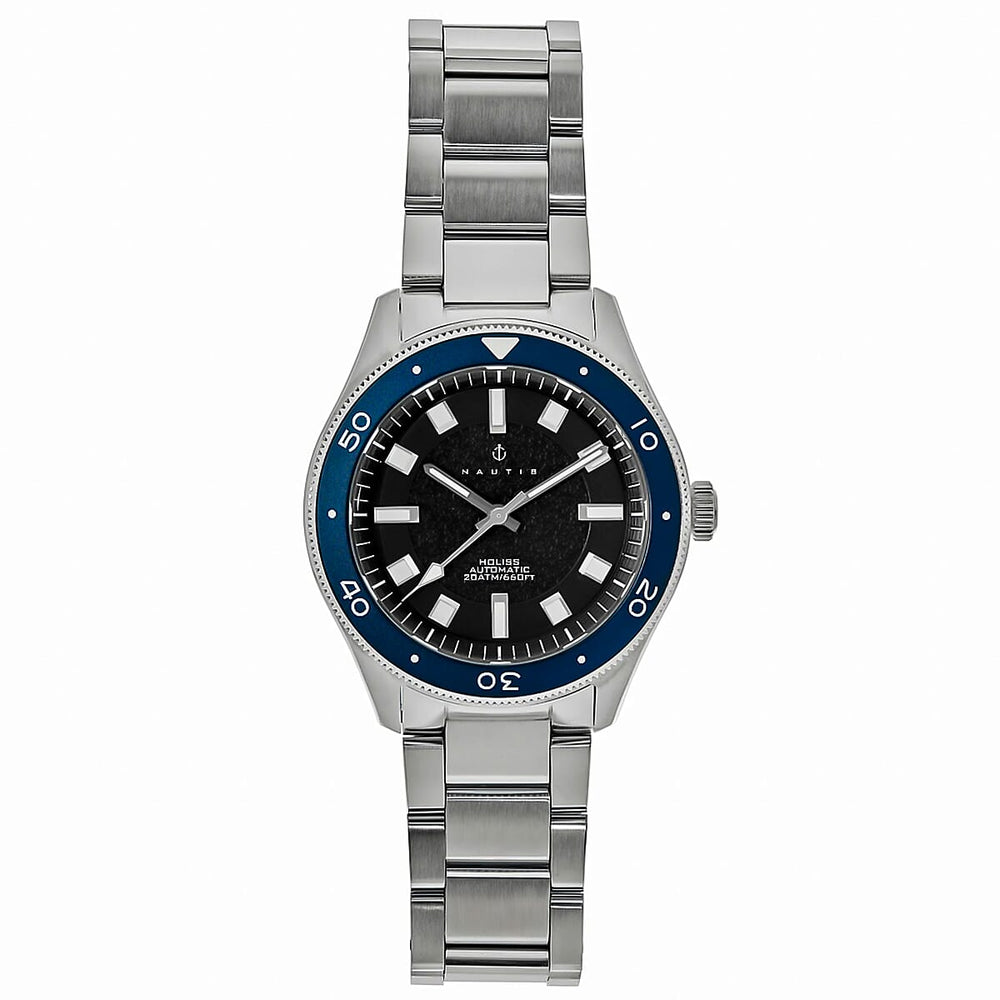 Nautis Holiss Japan Movt. Black Dial 20ATM Water Resistant Watch with Stainless Steel Chain Strap - Blue