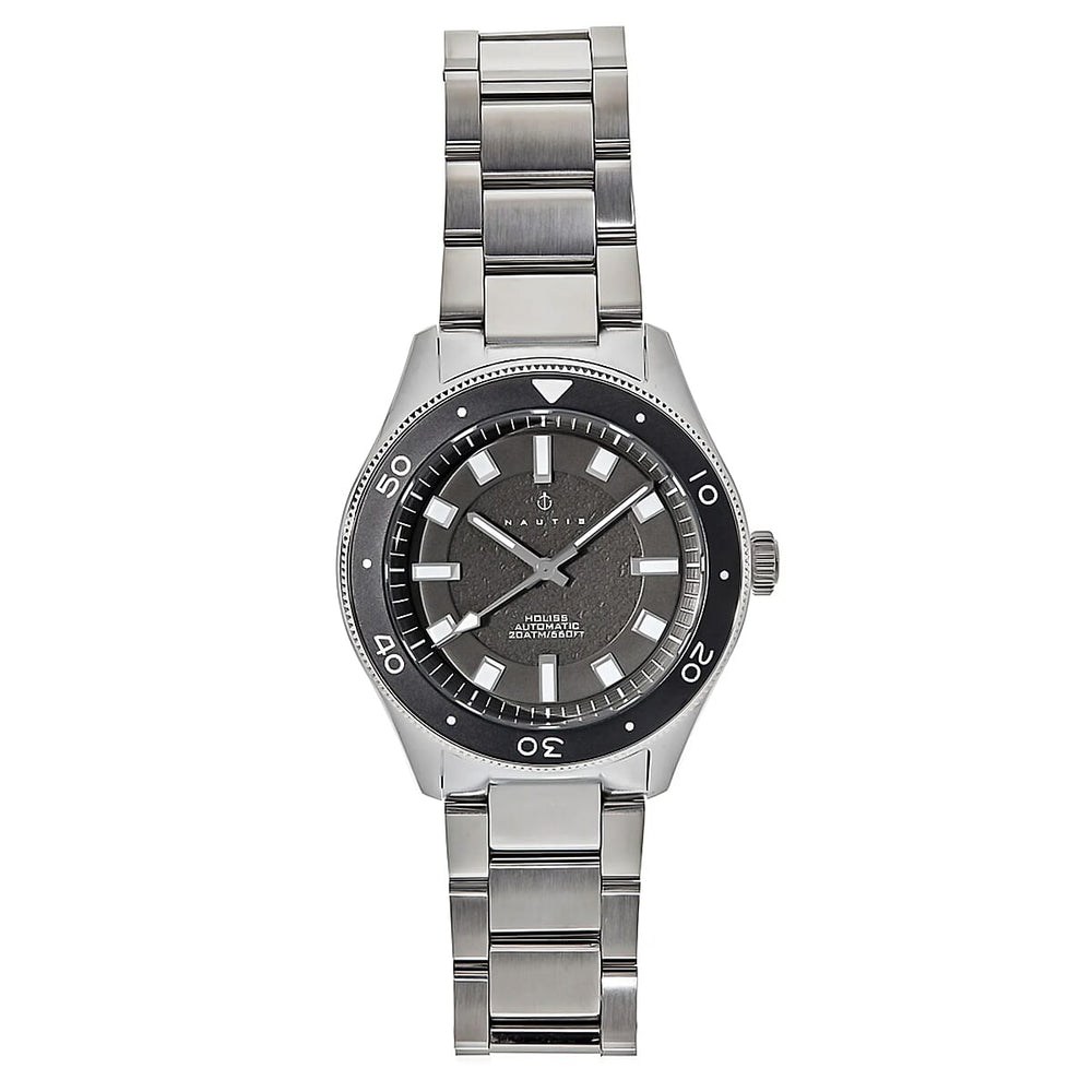 Nautis Holiss Japan Movt. Black Dial 20ATM Water Resistant Watch with Stainless Steel Chain Strap - Grey
