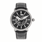Heritor Seiko NH35 Movt. Mattias Semi Skeleton Black Dial 5 ATM Water Resistant Watch with Black Genuine Leather Strap in Silver Tone