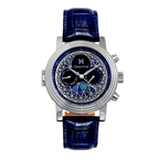 Heritor Automatic Movement Legacy 5 ATM Water Resistant Watch with Blue Genuine Leather Strap in Silver Tone