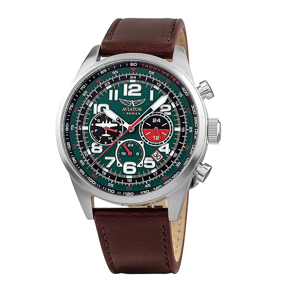 Limited Stock- One Time Closeout - AVIATOR 5 ATM Water Resistant Mens Watch with Brown Leather Strap