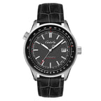 CADOLA  Aviateur Japan Automatic 3 Hands with Date Cockpit Black Dial 10 ATM WR Watch with Black Genuine Leather Strap