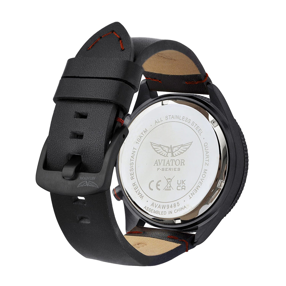 Aviator World Timer 10ATM Water Resistant Watch With Genuine Leather Strap
