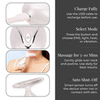 BEAUTECH Neck Massager- 6-in-1 Therapy with EMS, Red-Blue-Green Light, Heating, Vibration, & Intelligent Sensor - White