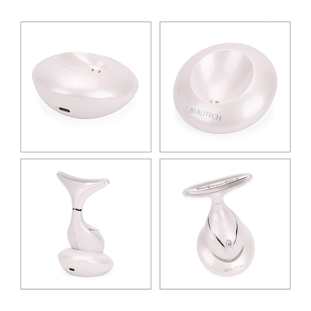 BEAUTECH Neck Massager- 6-in-1 Therapy with EMS, Red-Blue-Green Light, Heating, Vibration, & Intelligent Sensor - White