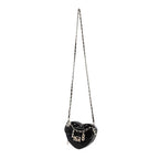BEBE Vegan Leather Heart Quilted Crossbody with Chain Strap - Gold Toned Bebe Hardware - Black