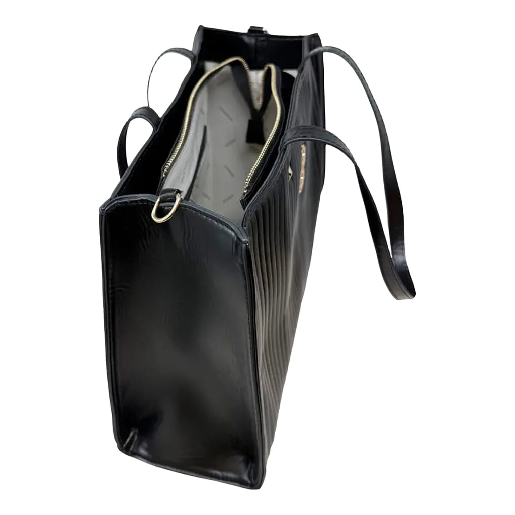 BEBE Quilted Structured Top Handle Tote Bag with Gold Logo Detail - Black