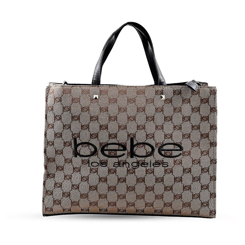 The Designer Closeout - BEBE Luxe Everyday Jacquard Tote with Iconic Bebe Logo Pattern - Black