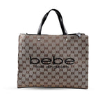 The Designer Closeout - BEBE Luxe Everyday Jacquard Tote with Iconic Bebe Logo Pattern - Black