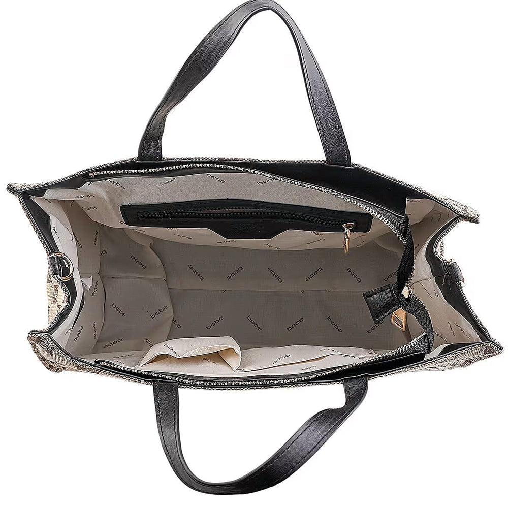 The Designer Closeout - BEBE Luxe Everyday Jacquard Tote with Iconic Bebe Logo Pattern - Black