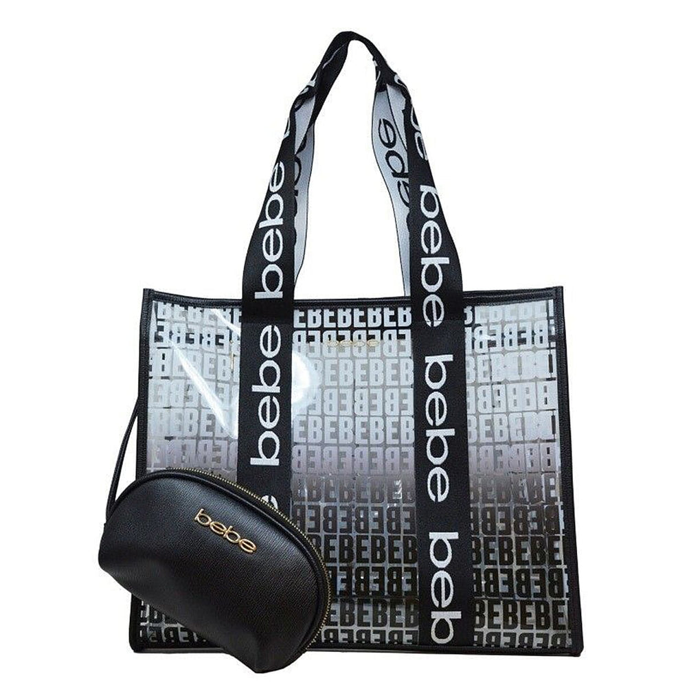 BEBE LA Leather Tote Bag with Insert Pouch - Black