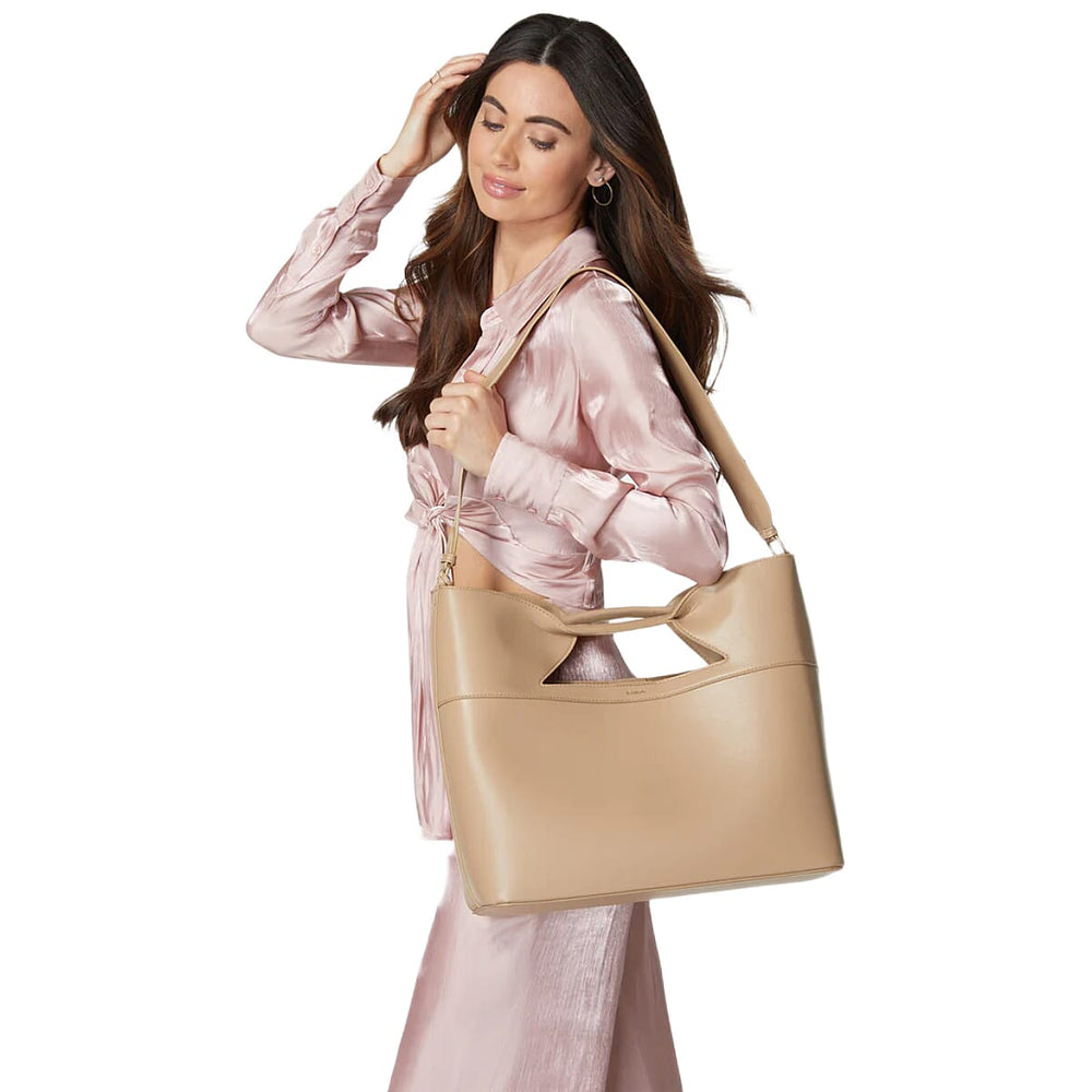 BEBE Ali Luxe Vegan Leather Tote with Coin Purse - Light Taupe