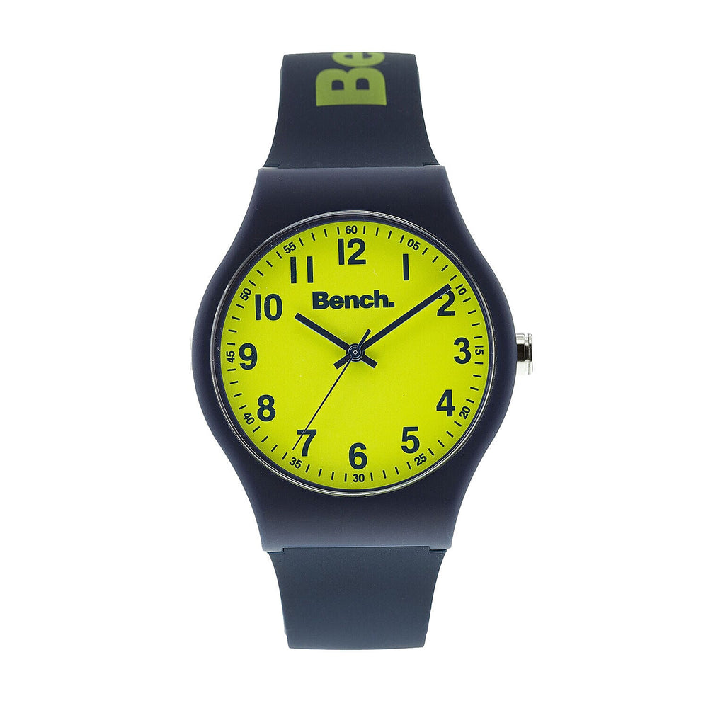 One Time Closeout Deal- BENCH Lime Dial 3 ATM Water Resistant Watch with Blue Colour Silicone Strap