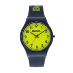 One Time Closeout Deal- BENCH Lime Dial 3 ATM Water Resistant Watch with Blue Colour Silicone Strap