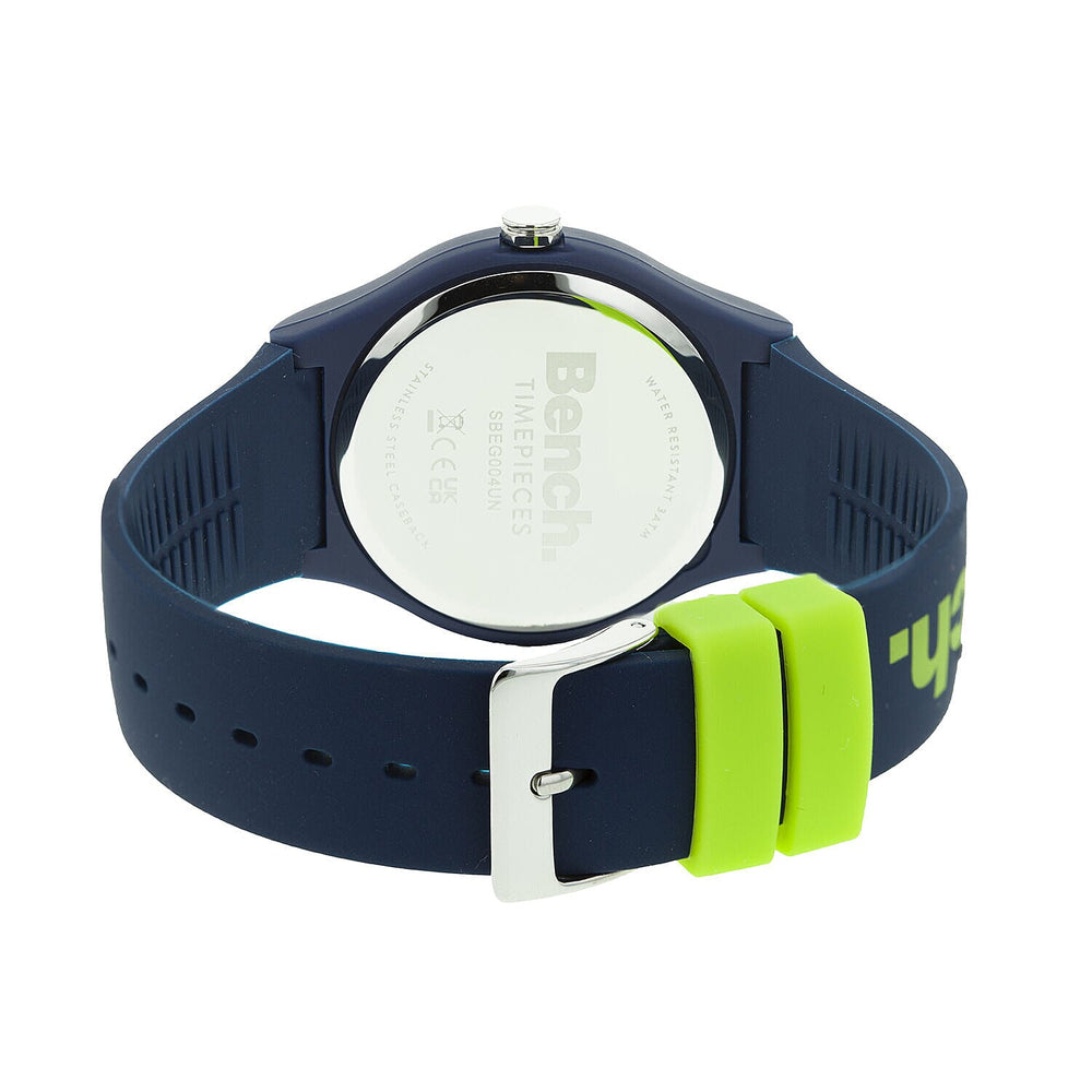 One Time Closeout Deal- BENCH Lime Dial 3 ATM Water Resistant Watch with Blue Colour Silicone Strap