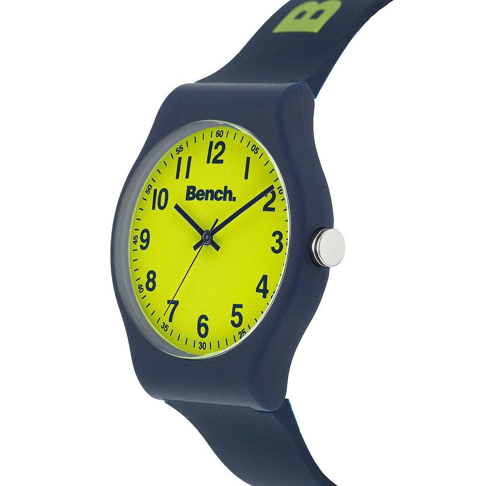 One Time Closeout Deal- BENCH Lime Dial 3 ATM Water Resistant Watch with Blue Colour Silicone Strap