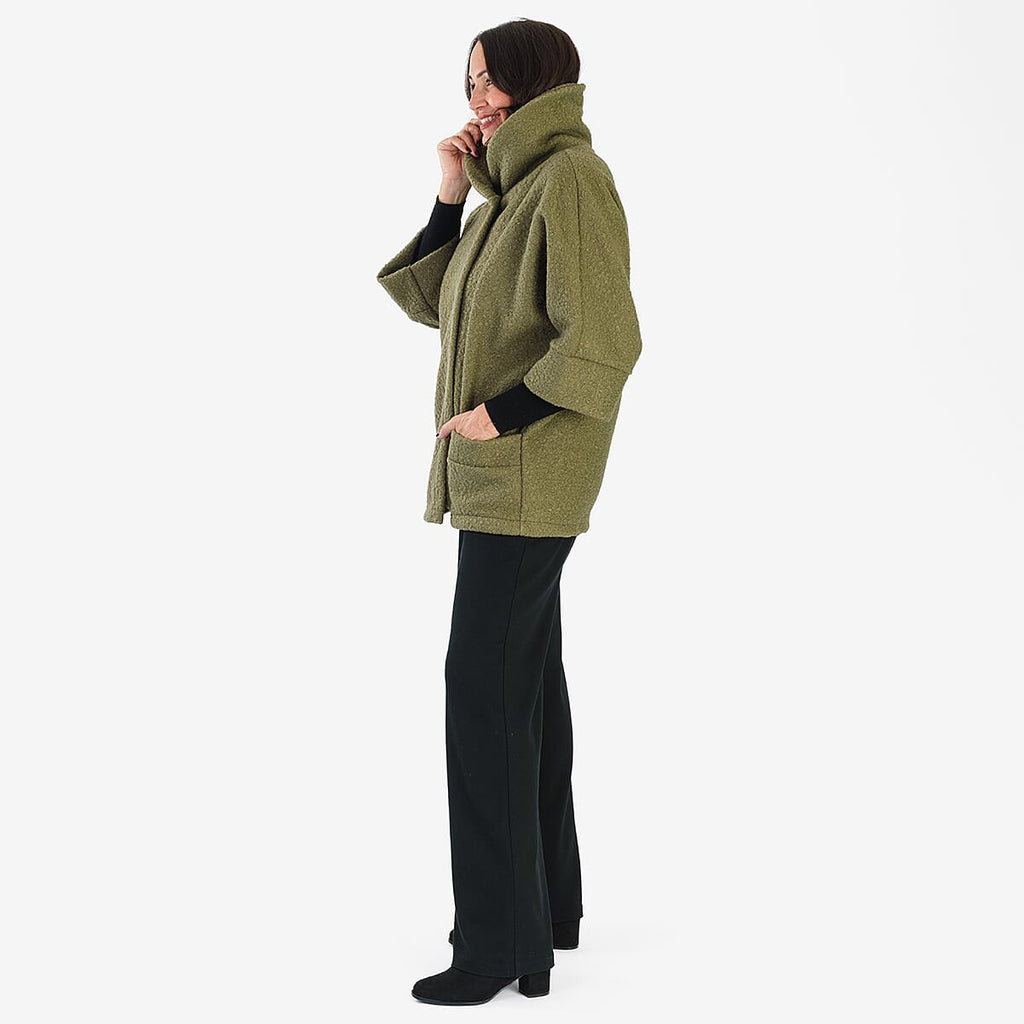 Sugar Crisp Made In Italy One Button Boucle Coat With Pockets (One Size 8 to 22) - Sage