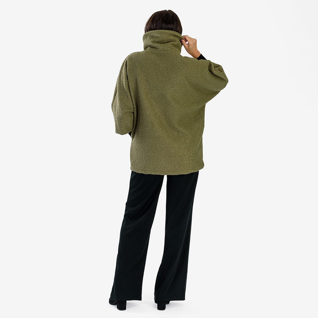 Sugar Crisp Made In Italy One Button Boucle Coat With Pockets (One Size 8 to 22) - Sage