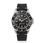 MATHEY TISSOT Mathey Vintage Quartz Ronda 505 Movt 10ATM WR Black Dial Mens Watch with a Brown Leather Strap