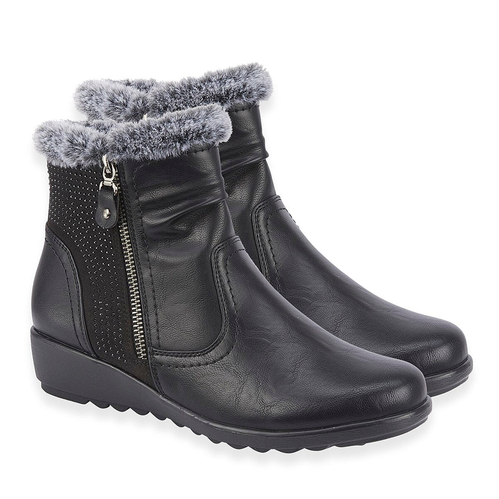 BLACK FRIDAY EXCLUSIVE - Jo - Joe ULTRA-SOFT Faux fur Basil Ankle Boots With Side Zip Closure (Size 4) - Black