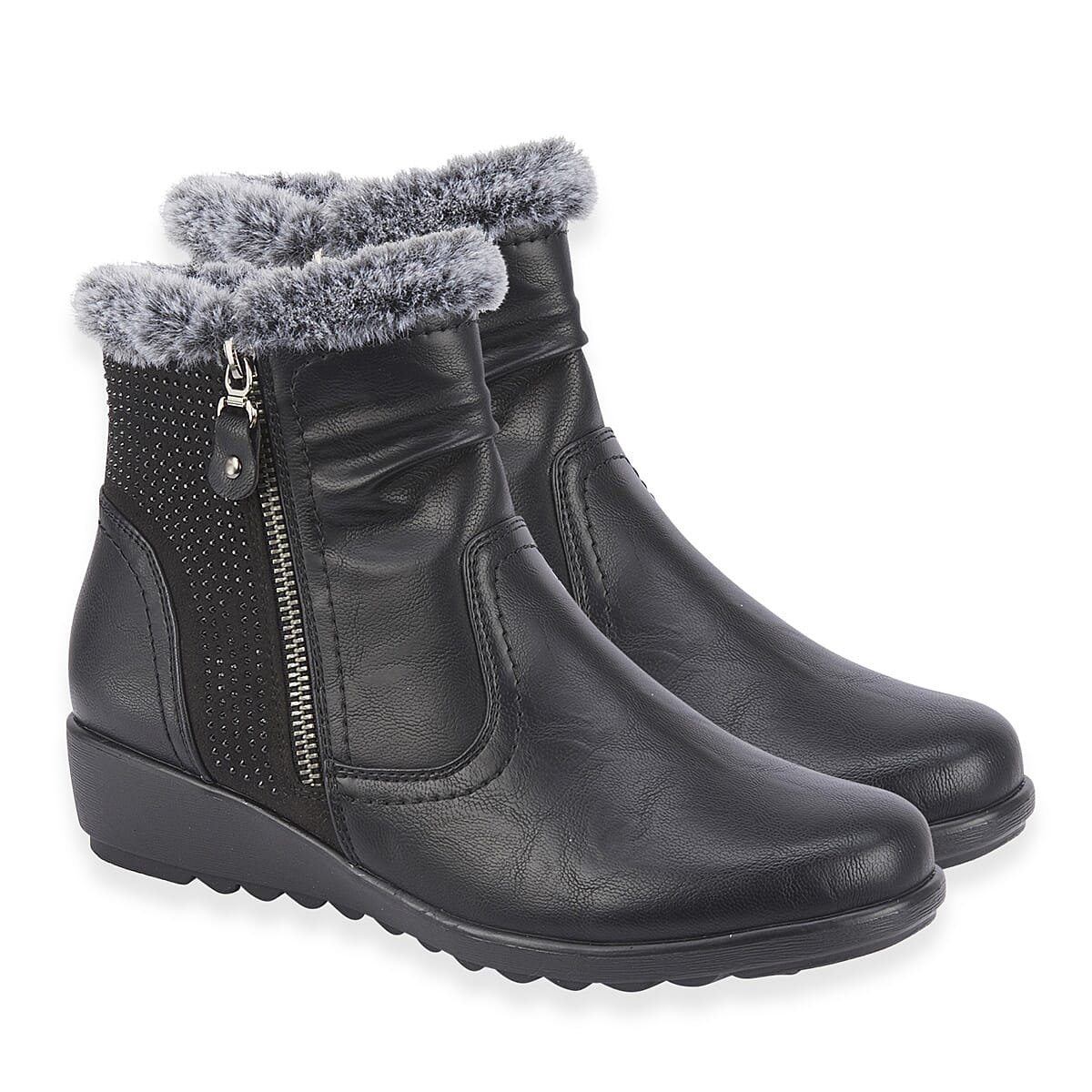 BLACK FRIDAY EXCLUSIVE - Jo - Joe ULTRA-SOFT Faux fur Basil Ankle Boots With Side Zip Closure (Size 4) - Black