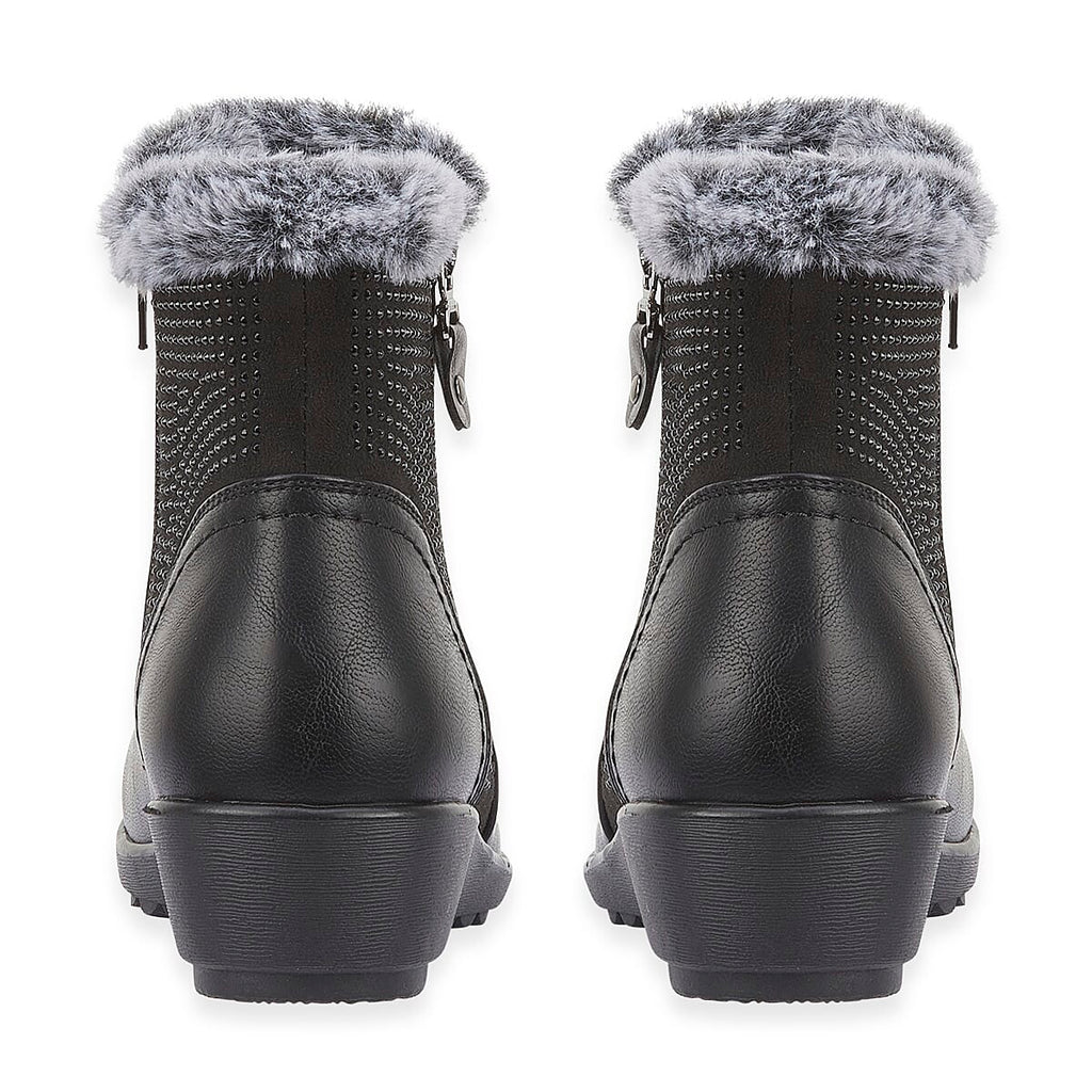 BLACK FRIDAY EXCLUSIVE - Jo - Joe ULTRA-SOFT Faux fur Basil Ankle Boots With Side Zip Closure (Size 4) - Black